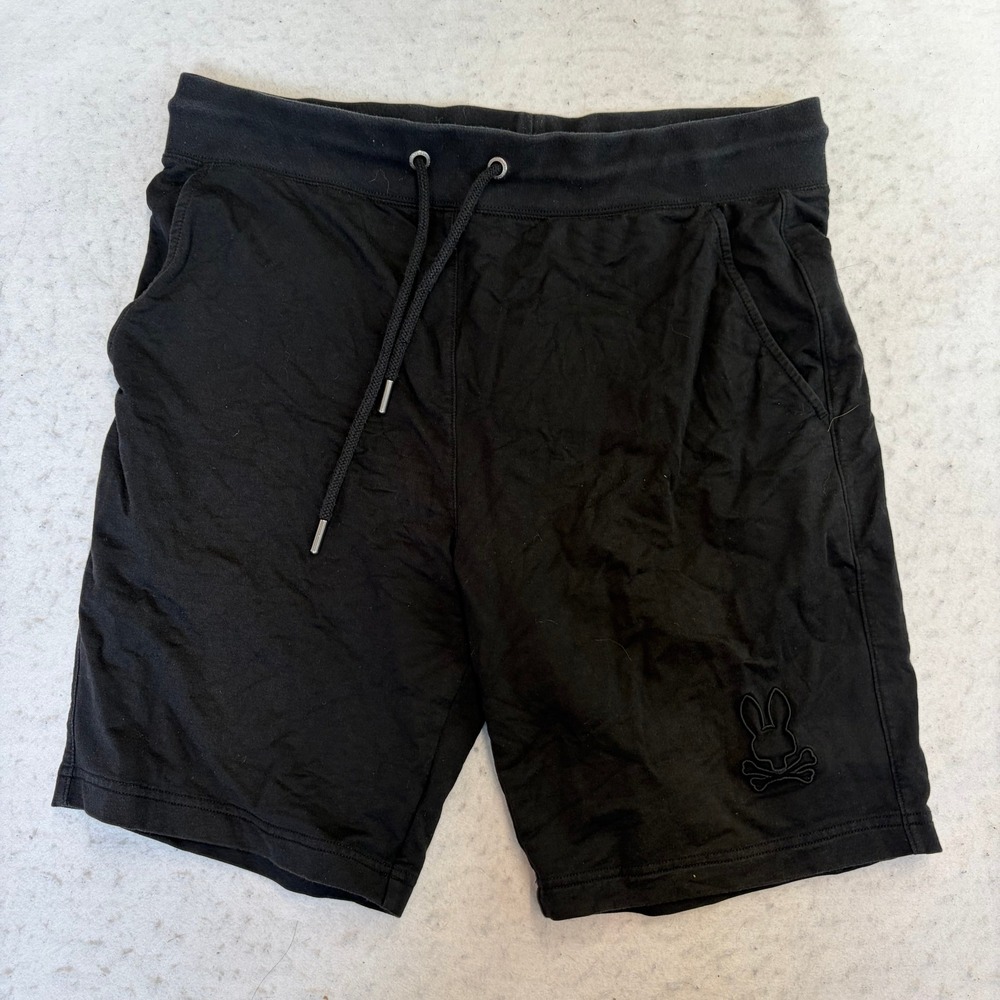 Psycho Bunny Sweat Shorts Mens Medium Black Embroidered Logo Drawstring Casual